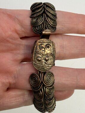 Vintage Handmade Solid Copper Wire Woven Bracelet Owl Clasp Studio Craft 47g